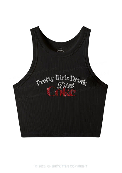 Rhinestone Pretty Girls Drink Diet Cola Y2K Crop Tank Top Cherrykitten