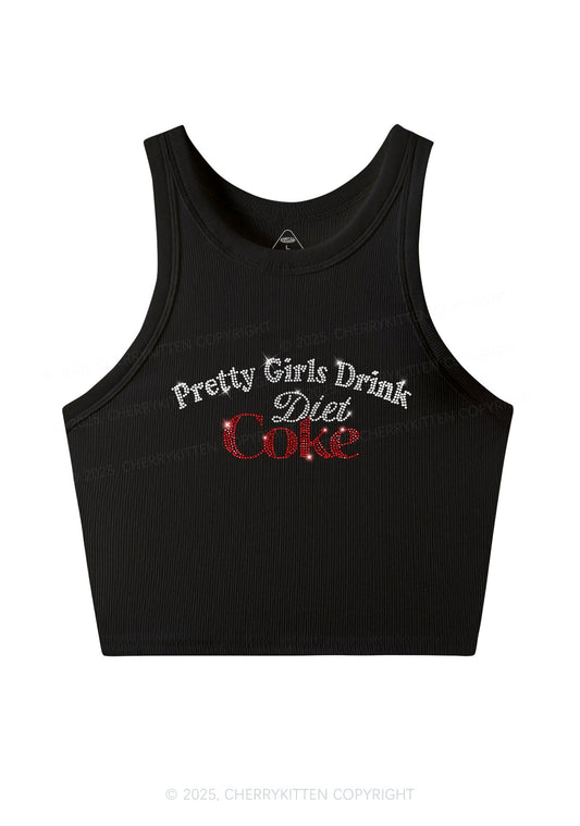 Rhinestone Pretty Girls Drink Diet Cola Y2K Crop Tank Top Cherrykitten