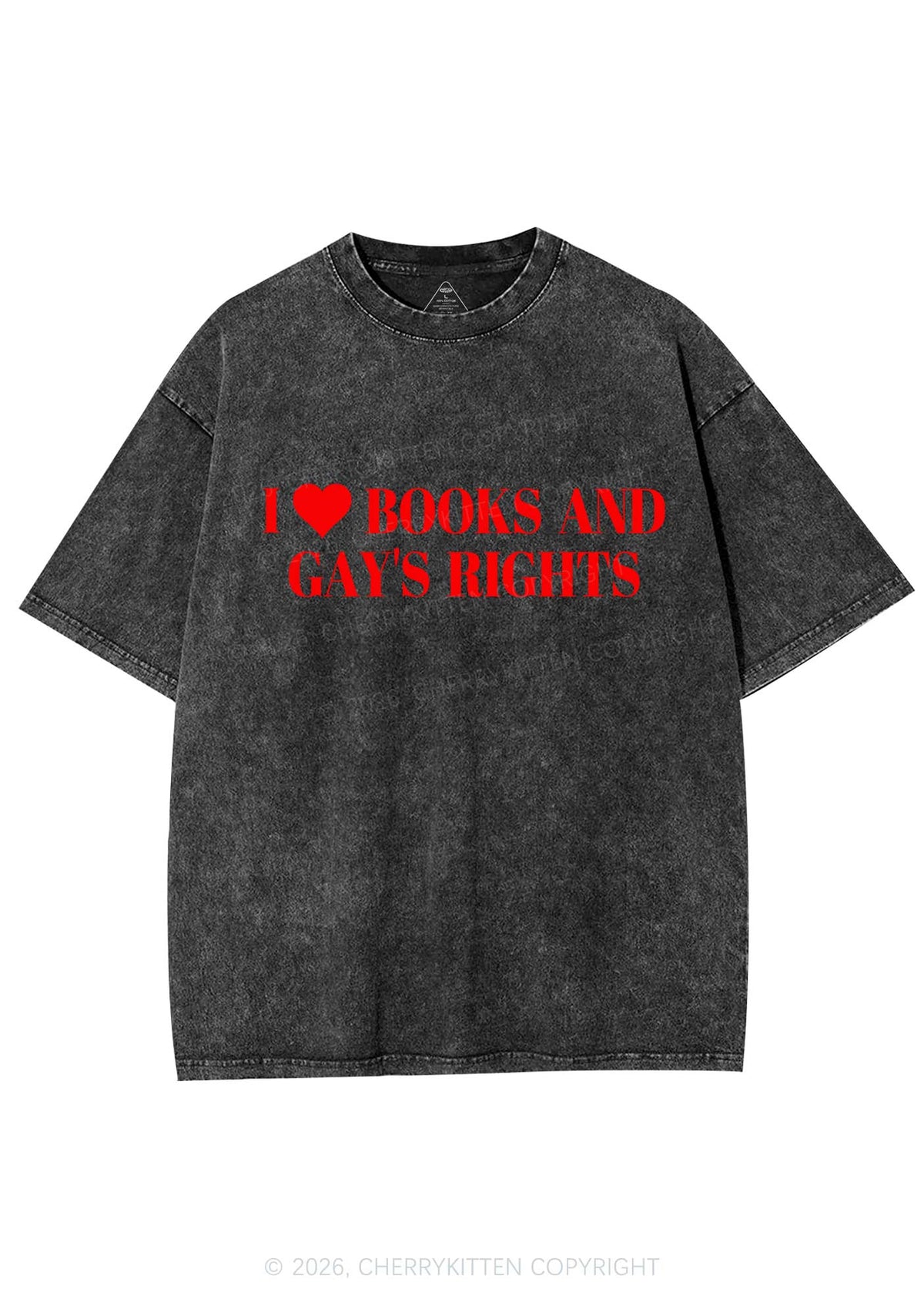 I Love Books And Gay Rights Pride Y2K Shirts Washed Tee Cherrykitten
