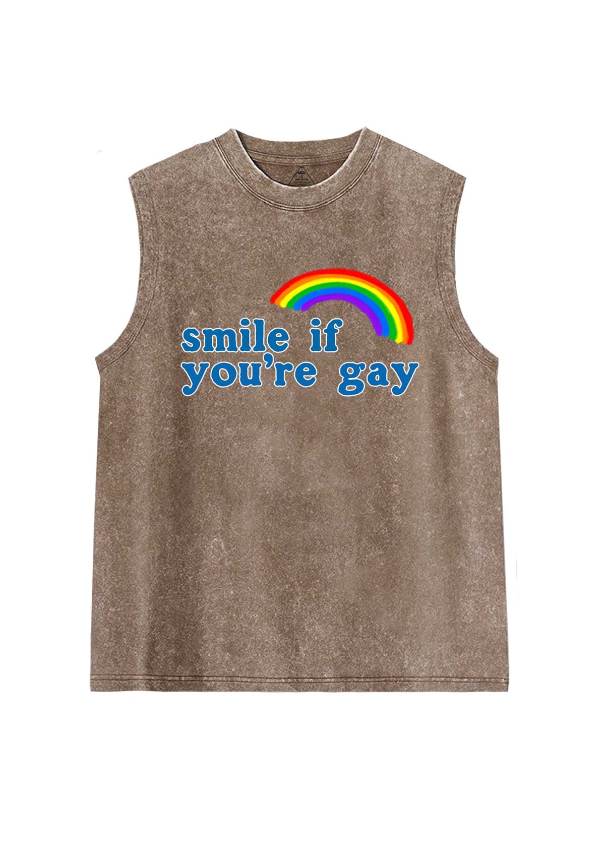 Rainbow Smile If You Are Gay Pride Y2K Washed Muscle Tank Cherrykitten