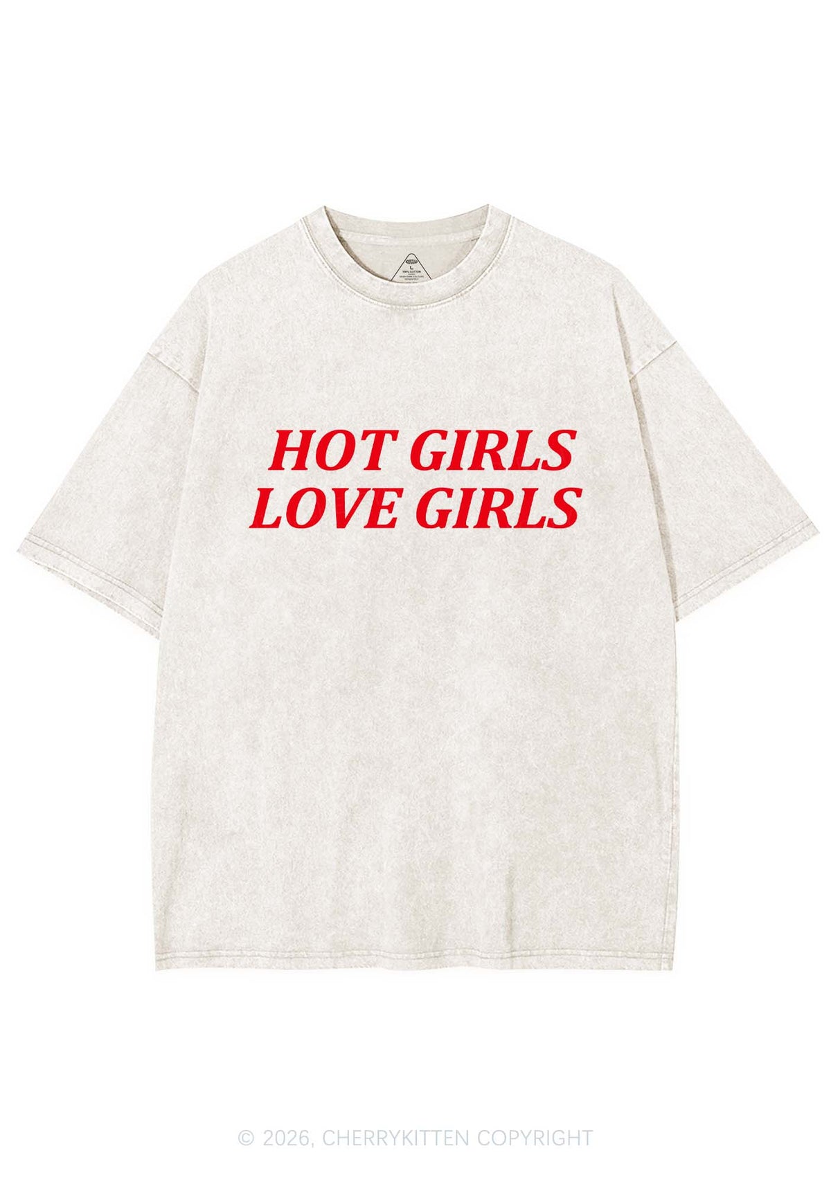 Hot Girls Love Girls Pride Y2K Shirts Washed Tee Cherrykitten