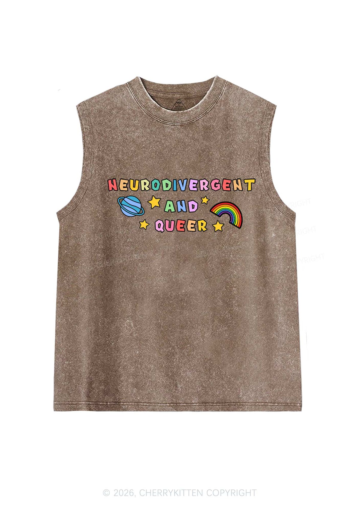 Neurodivergent And Queer Y2K Washed Muscle Tank Cherrykitten