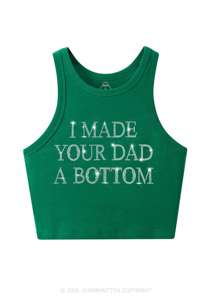 Rhinestone Made Your Dad A Bottom Pride Y2K Crop Tank Top Cherrykitten