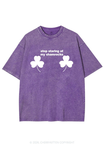 Stop Staring At My Shamrocks St Patricks Y2K Shirts Washed Tee Cherrykitten