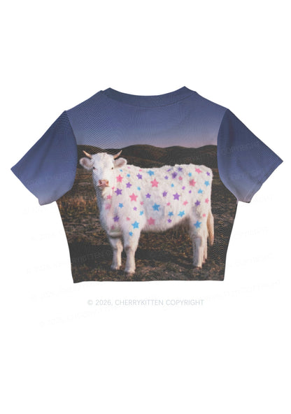 Pastel Star Cow Y2K Mesh Crop Top Cherrykitten