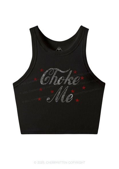 Rhinestone Choke Me Y2K Crop Tank Top Cherrykitten