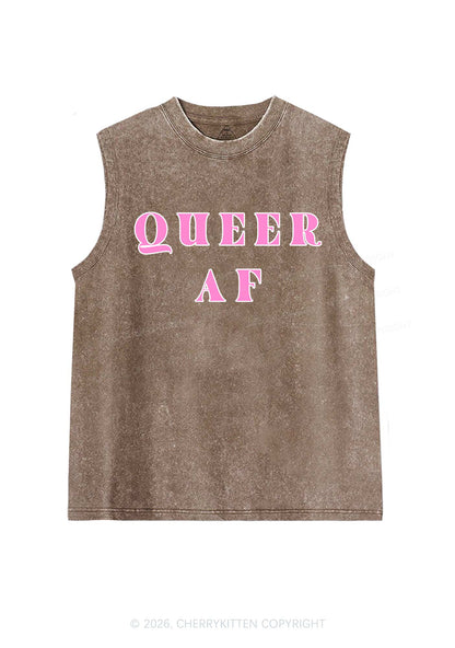 Queer AF Pride Y2K Washed Muscle Tank Cherrykitten
