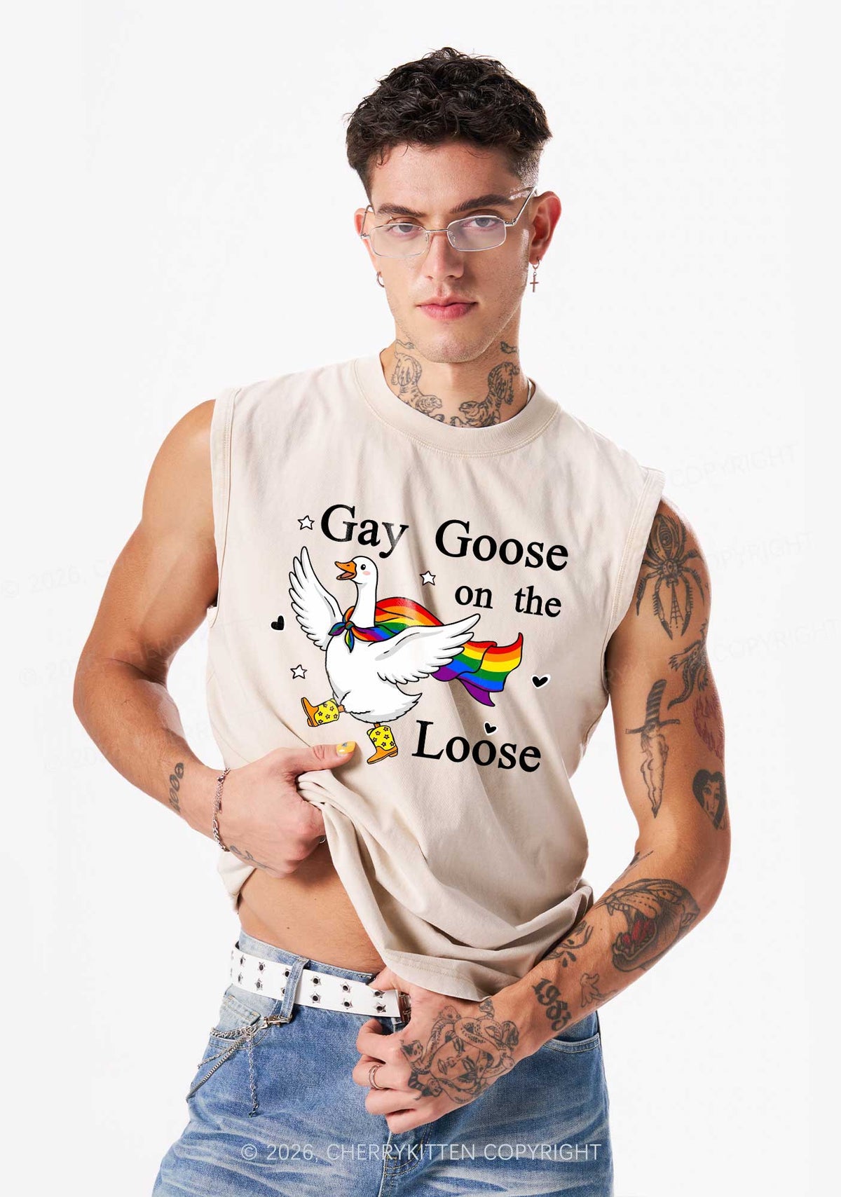Gay Goose On The Loose Pride Y2K Washed Muscle Tank Cherrykitten