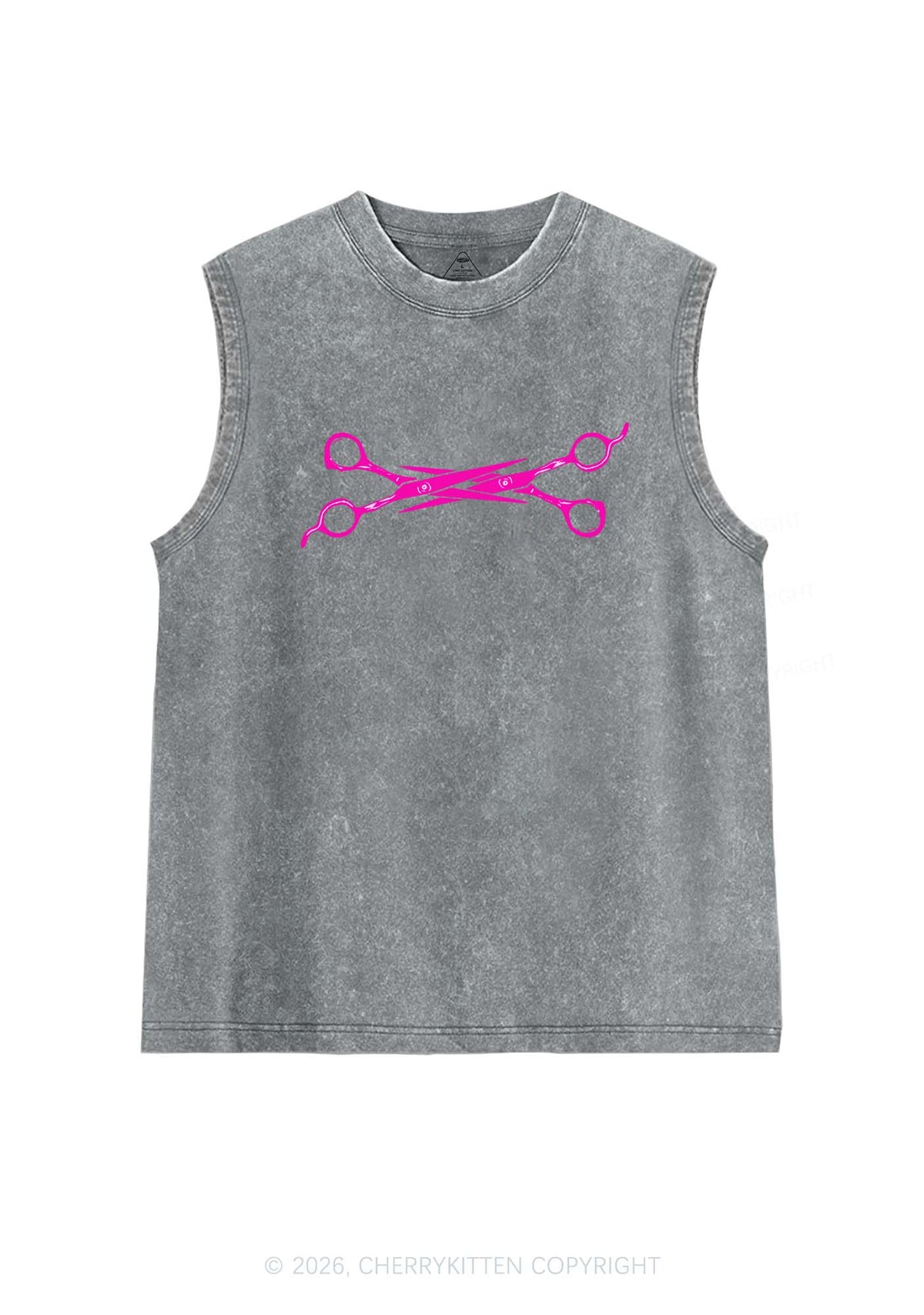 Pink Scissor Pride Y2K Washed Muscle Tank Cherrykitten
