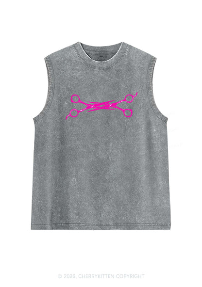 Pink Scissor Pride Y2K Washed Muscle Tank Cherrykitten