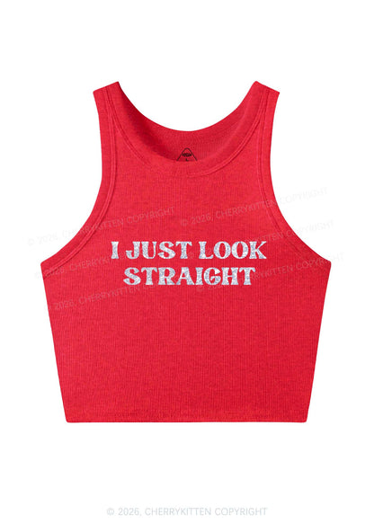 Glitter I Just Look Straight Pride Y2K Crop Tank Top Cherrykitten