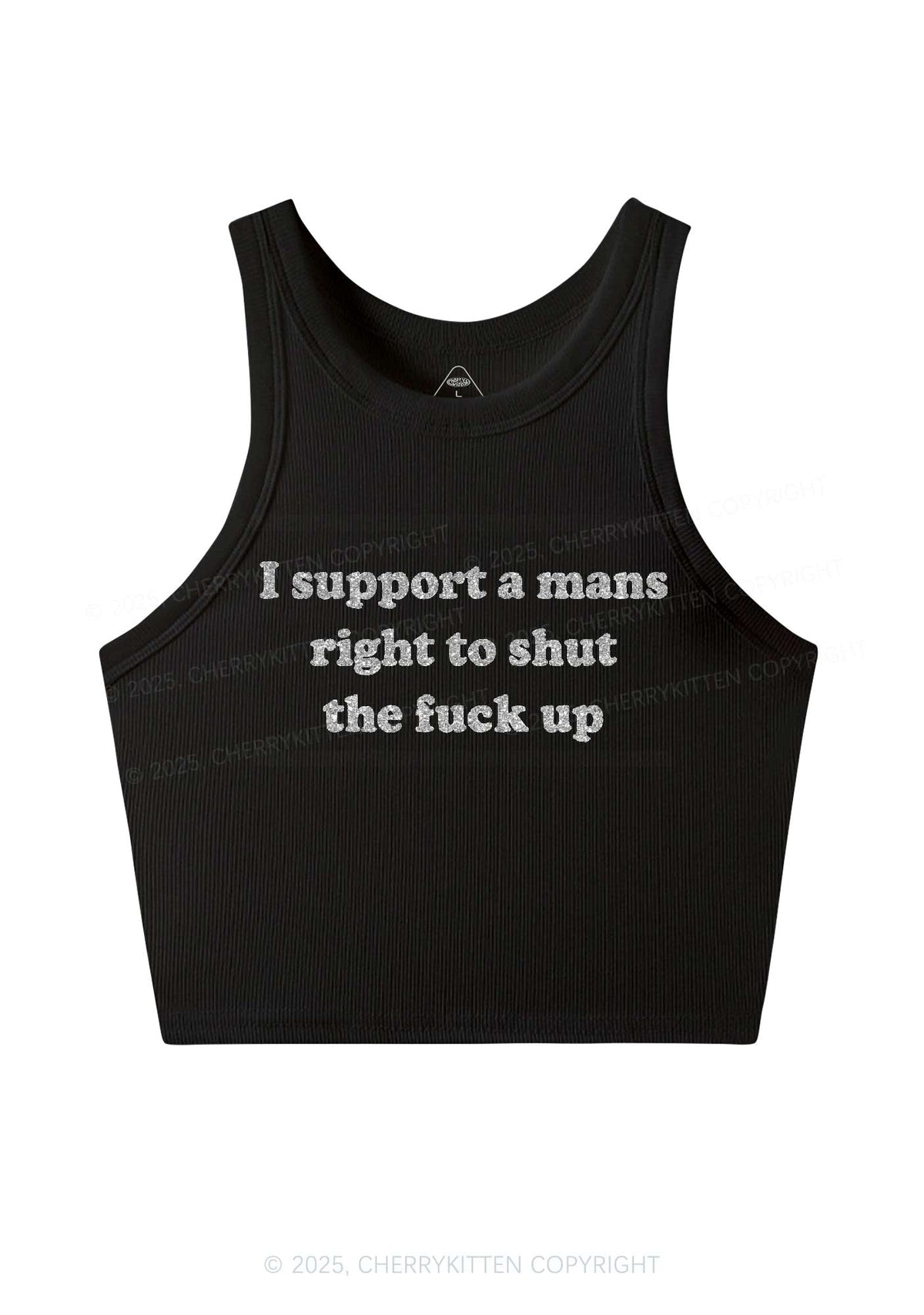 Glitter I Support A Mans Right Y2K Crop Tank Top Cherrykitten
