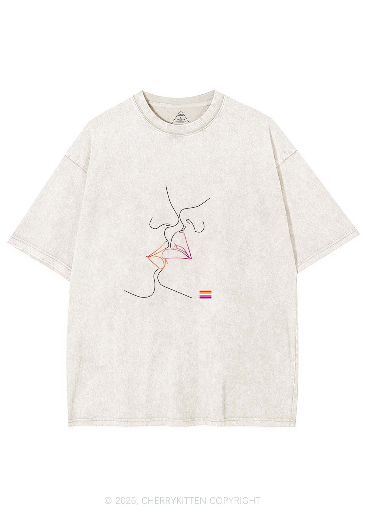 Lesbian Kiss Pride Y2K Shirts Washed Tee Cherrykitten