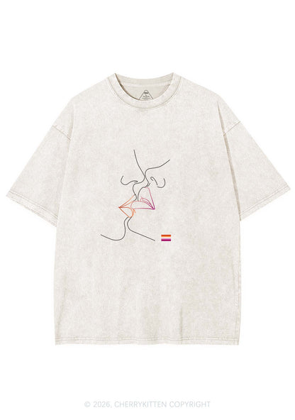 Lesbian Kiss Pride Y2K Shirts Washed Tee Cherrykitten