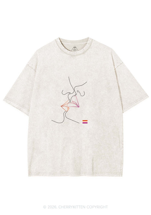 Lesbian Kiss Pride Y2K Shirts Washed Tee Cherrykitten