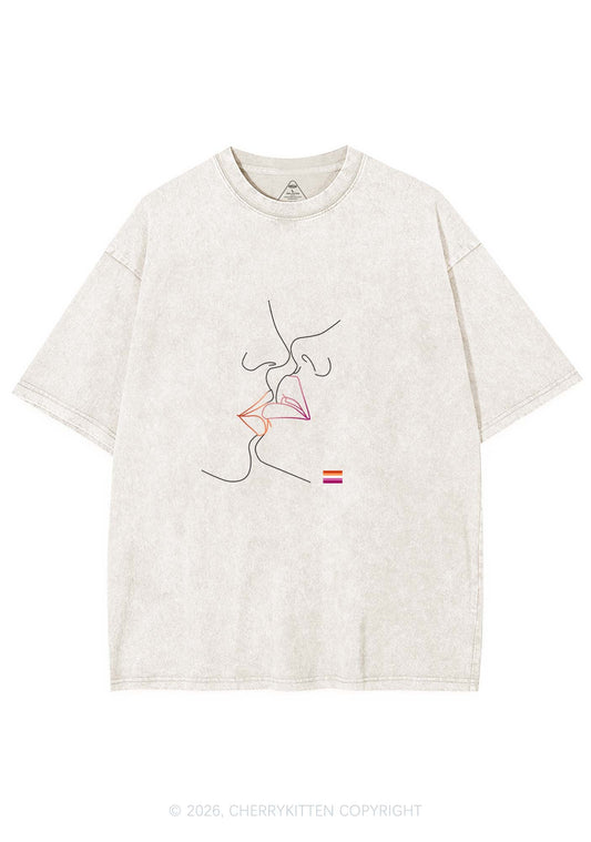 Lesbian Kiss Pride Y2K Shirts Washed Tee Cherrykitten