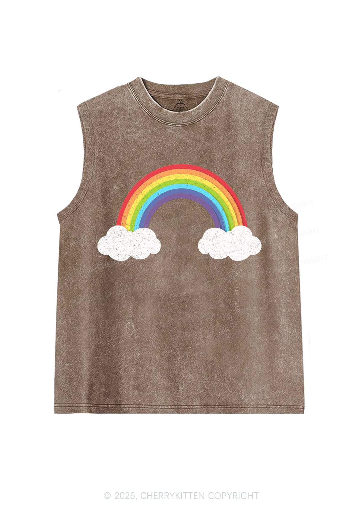 Rainbow Cloud Pride Y2K Washed Muscle Tank Cherrykitten