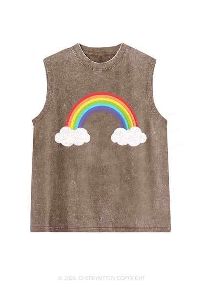 Rainbow Cloud Pride Y2K Washed Muscle Tank Cherrykitten