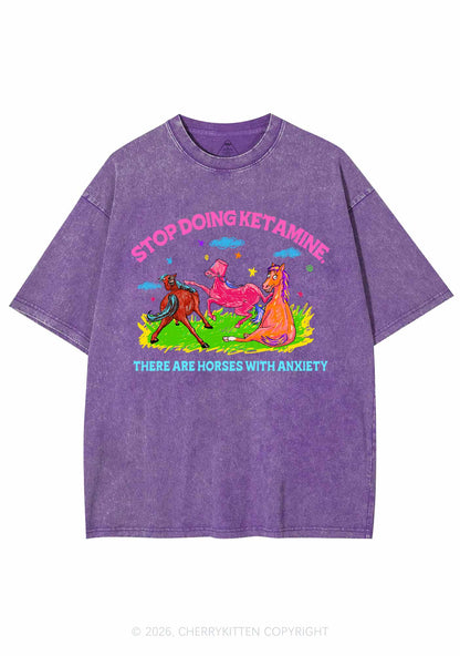 Horses With Anxiety Y2K Shirts Washed Tee Cherrykitten