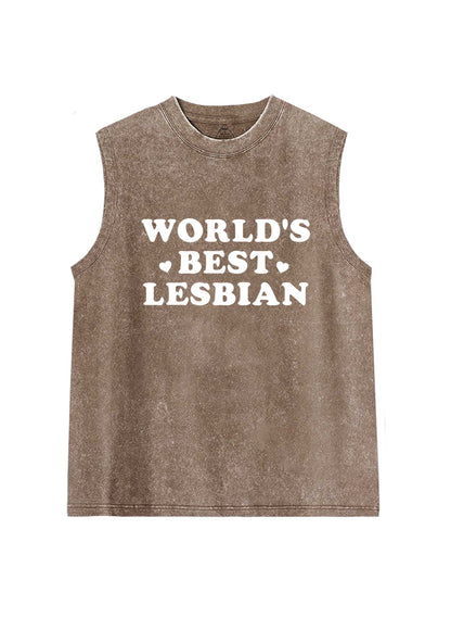 Worlds Best Lesbian Pride Y2K Washed Muscle Tank Cherrykitten