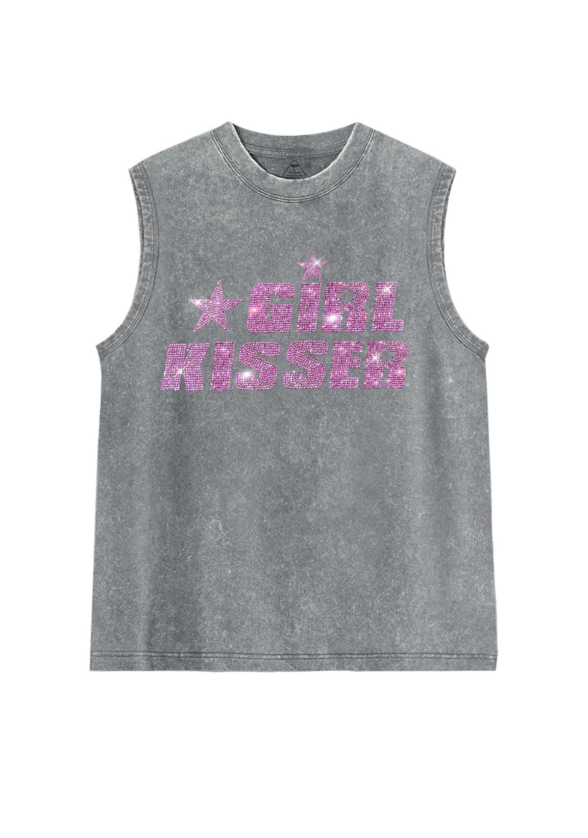 Rhinestone Girl Kisser Pride Y2K Washed Muscle Tank Cherrykitten