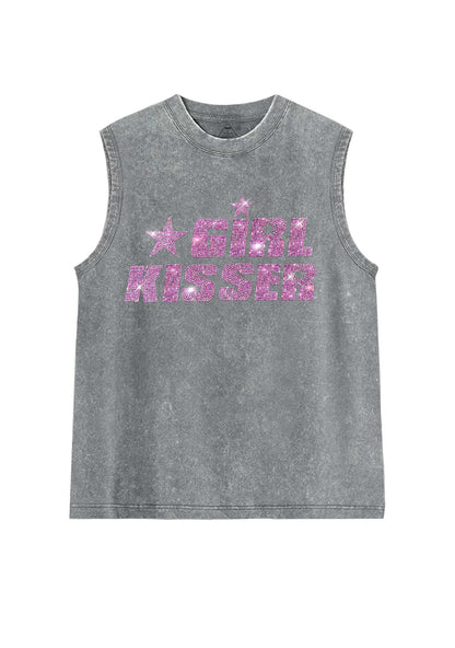 Rhinestone Girl Kisser Pride Y2K Washed Muscle Tank Cherrykitten