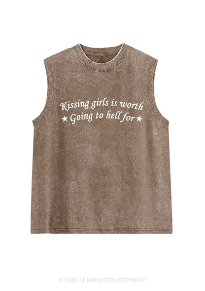Kissing Girls Is Worth Pride Y2K Washed Muscle Tank Cherrykitten