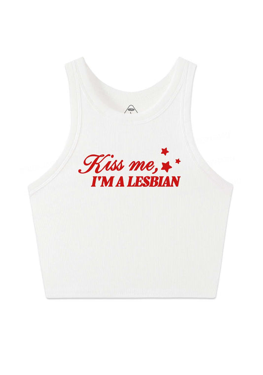 Kiss Me Im Lesbian Pride Y2K Crop Tank Top Cherrykitten