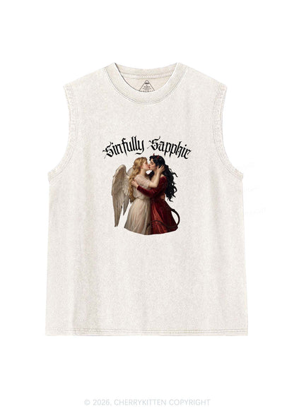 Sinfully Sapphic Pride Y2K Washed Muscle Tank Cherrykitten
