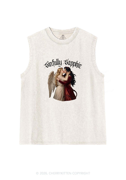 Sinfully Sapphic Pride Y2K Washed Muscle Tank Cherrykitten