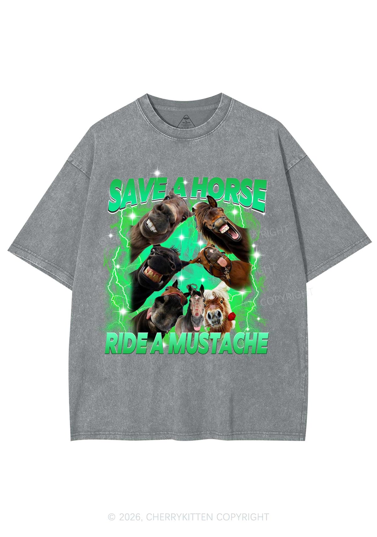 Save Horse Ride Mustache Y2K Shirts Washed Tee Cherrykitten