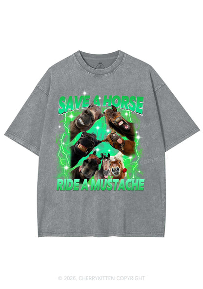 Save Horse Ride Mustache Y2K Shirts Washed Tee Cherrykitten