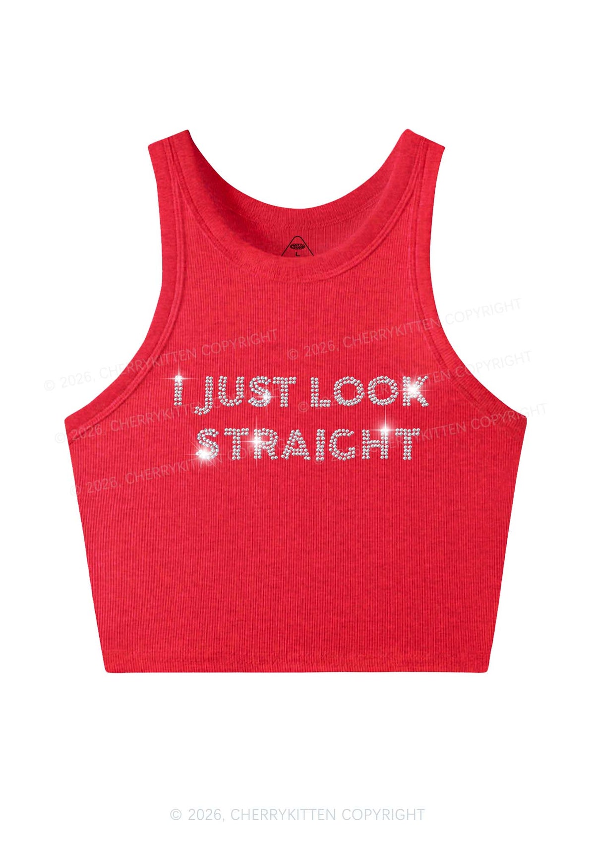 Rhinestone I Just Look Straight Pride Y2K Crop Tank Top Cherrykitten