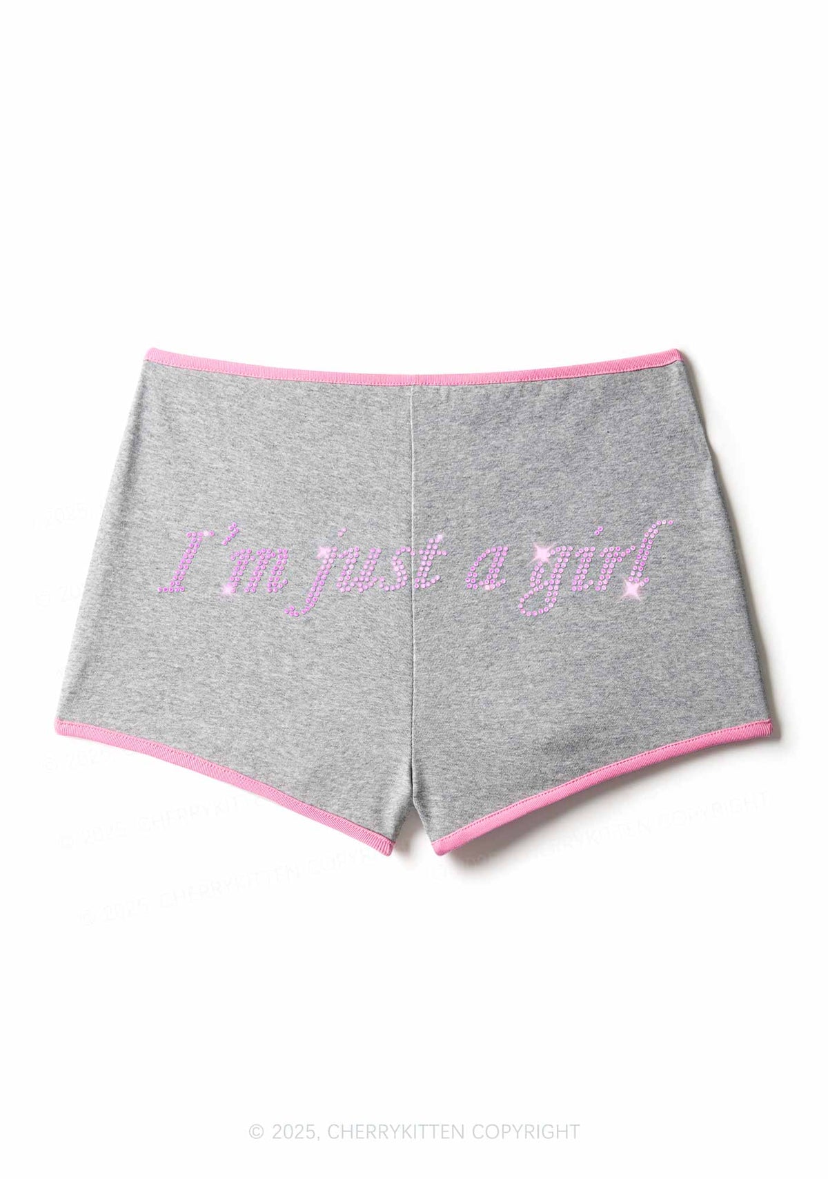 Rhinestone Just A Girl Y2K Booty Shorts Cherrykitten