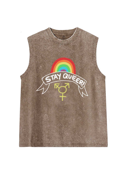 Stay Queer Pride Y2K Washed Muscle Tank Cherrykitten