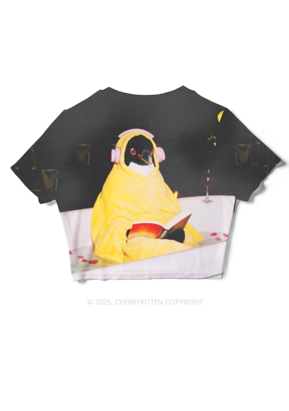 Penguin Bathing Y2K Mesh Crop Top Cherrykitten