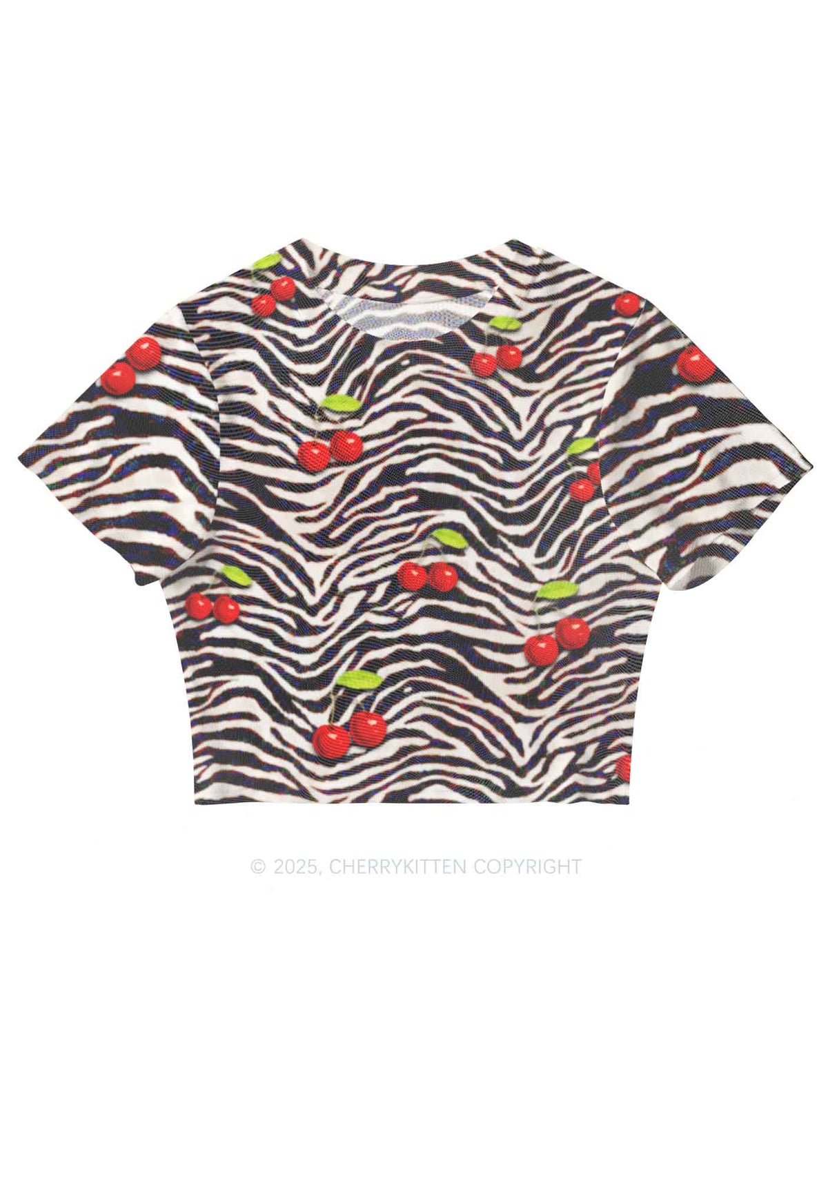 Zebra Cherry Y2K Mesh Crop Top Cherrykitten