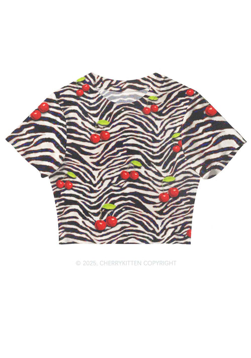 Zebra Cherry Y2K Mesh Crop Top Cherrykitten