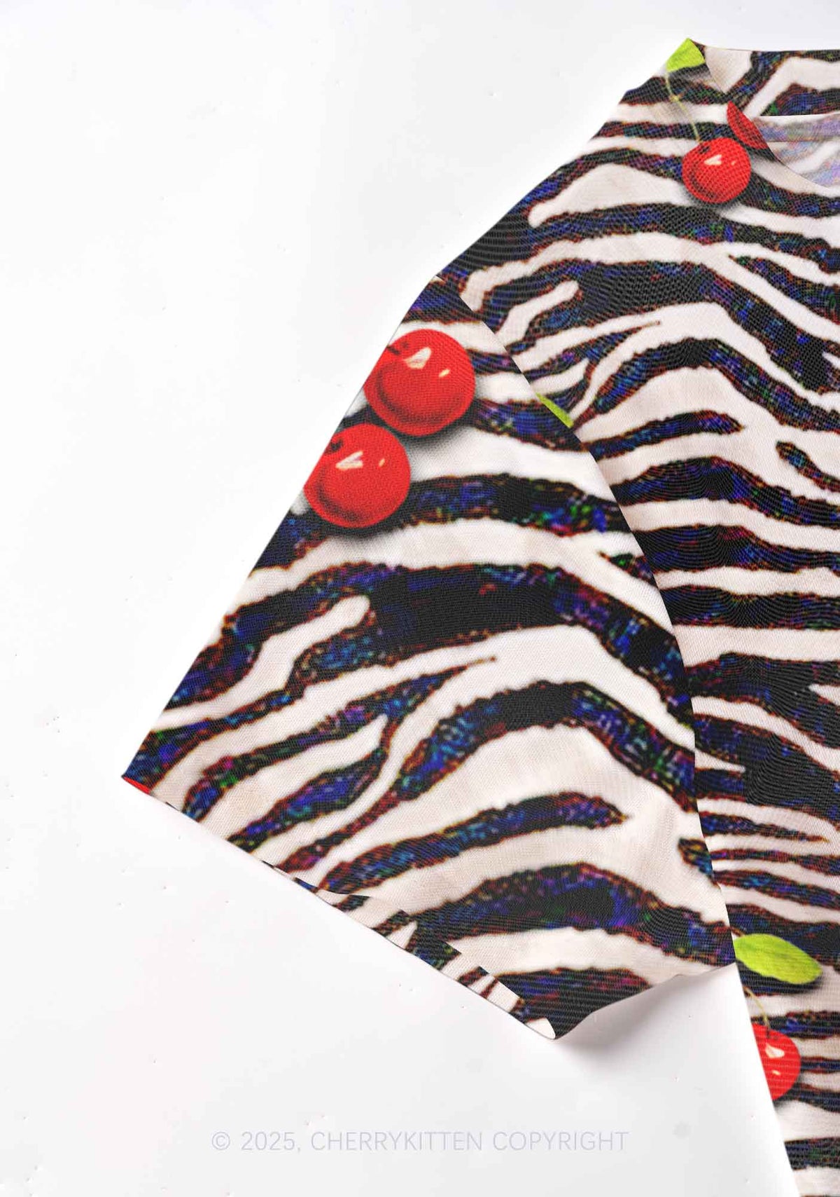 Zebra Cherry Y2K Mesh Crop Top Cherrykitten