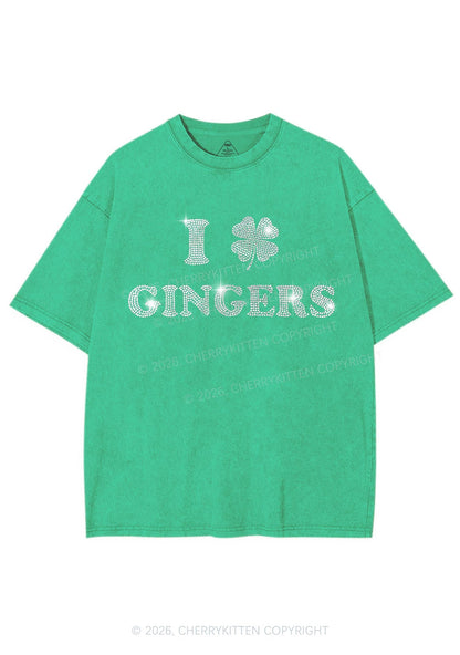 Rhinestone I Love Gingers St Patricks Y2K Shirts Washed Tee Cherrykitten