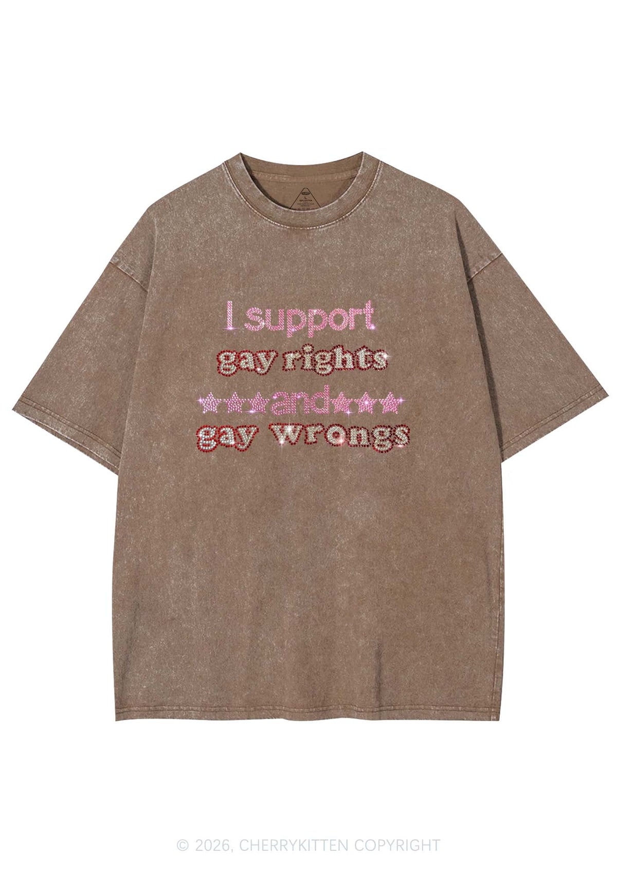 Rhinestone I Support Gay Rights Y2K Shirts Washed Tee Cherrykitten