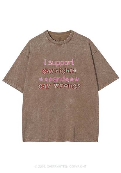 Rhinestone I Support Gay Rights Y2K Shirts Washed Tee Cherrykitten