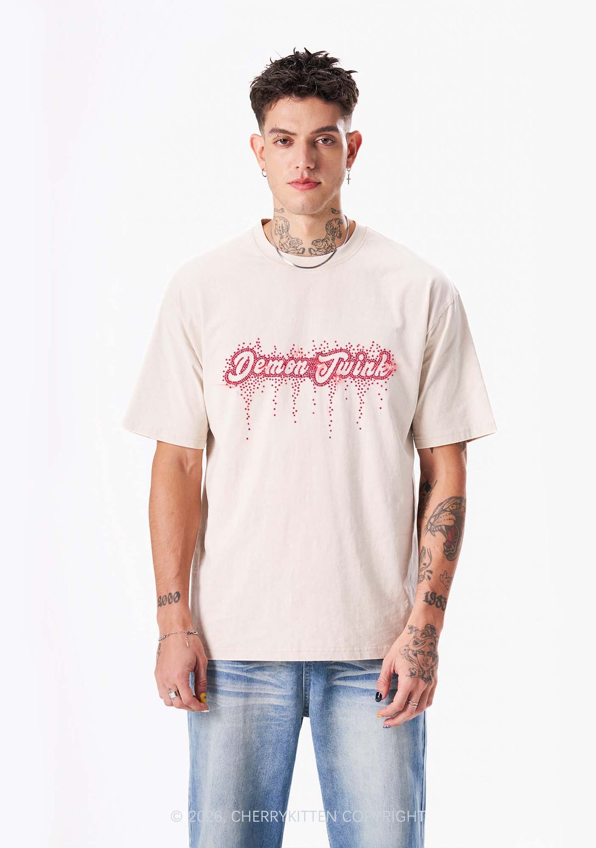 Rhinestone Demon Twink Pride Y2K Shirts Washed Tee Cherrykitten