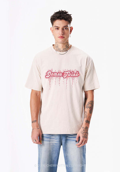 Rhinestone Demon Twink Pride Y2K Shirts Washed Tee Cherrykitten