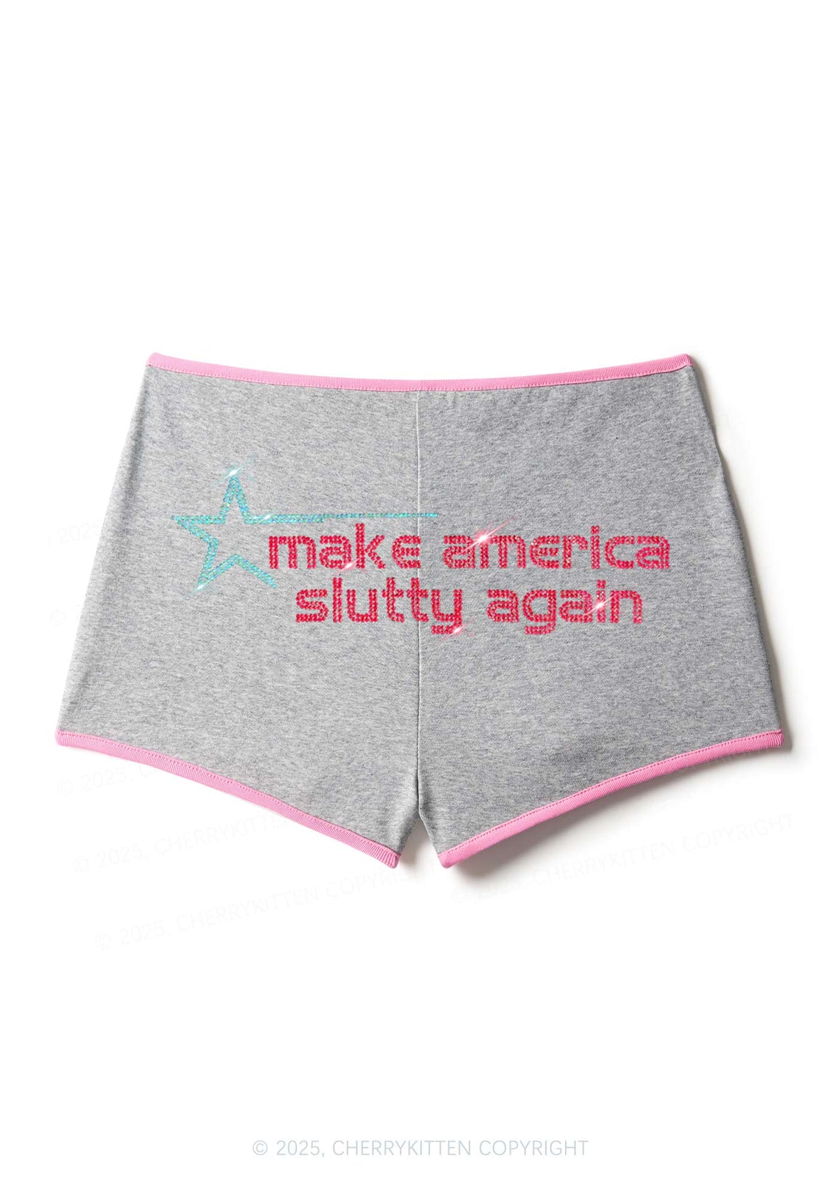 Rhinestone Make America Slxtty Again Y2K Booty Shorts Cherrykitten