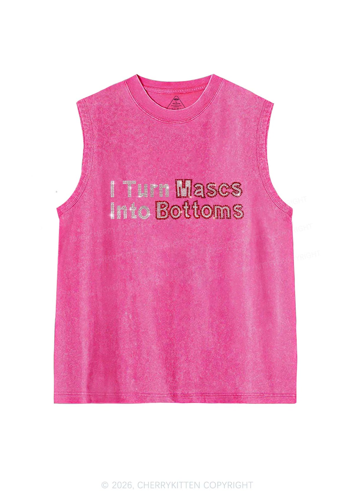 Rhinestone I Turn Mascs Into Bottoms Y2K Washed Muscle Tank Cherrykitten