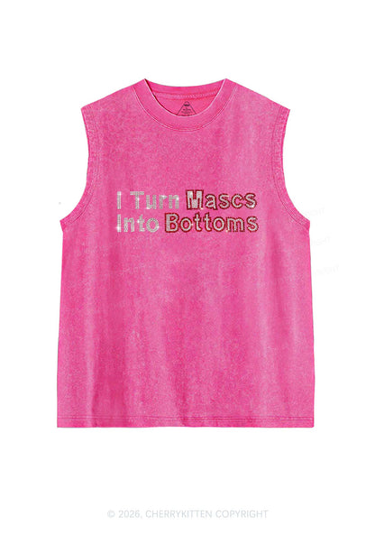 Rhinestone I Turn Mascs Into Bottoms Y2K Washed Muscle Tank Cherrykitten