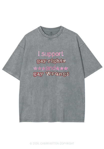 Rhinestone I Support Gay Rights Y2K Shirts Washed Tee Cherrykitten