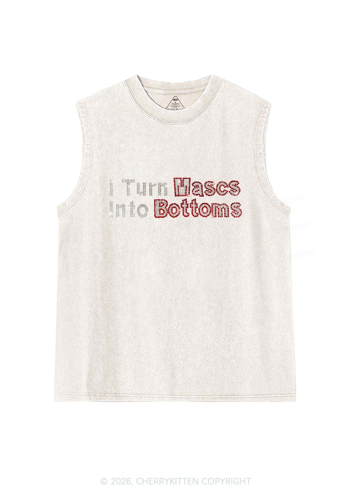 Rhinestone I Turn Mascs Into Bottoms Y2K Washed Muscle Tank Cherrykitten