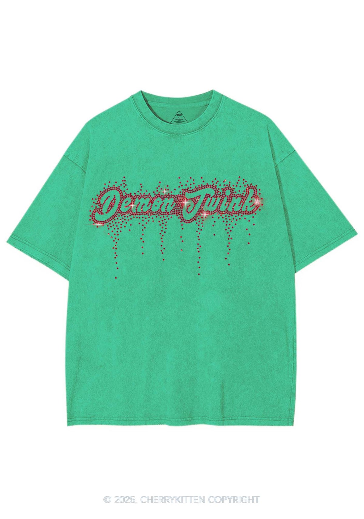Rhinestone Demon Twink Pride Y2K Shirts Washed Tee Cherrykitten